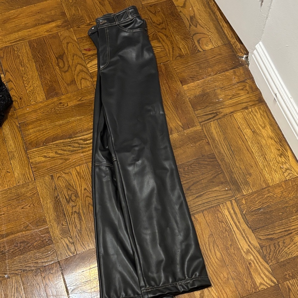 Zara Sleek Black Leather-Look Flare Pants